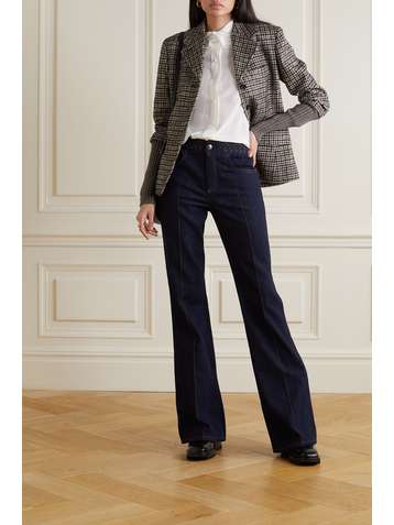 CHLOÉ Checked wool-blend tweed and ribbed-knit jacket