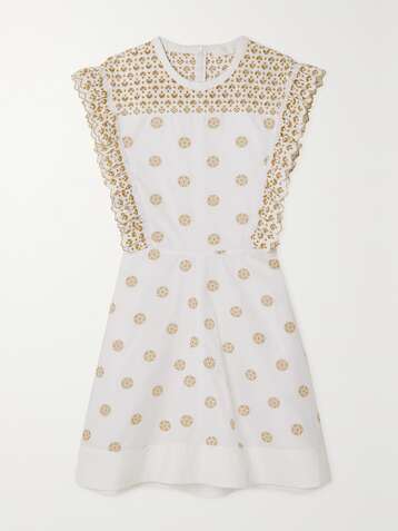 CHLOÉ Ruffled broderie anglaise cotton-poplin mini dress