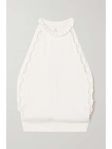 CHLOÉ Guipure lace-trimmed ribbed silk and cotton-blend top
