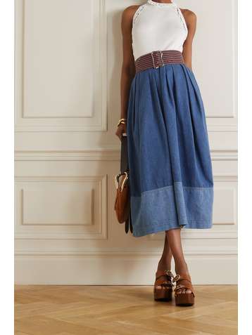 CHLOÉ Guipure lace-trimmed ribbed silk and cotton-blend top