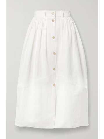 CHLOÉ Pleated linen and cotton-blend midi skirt