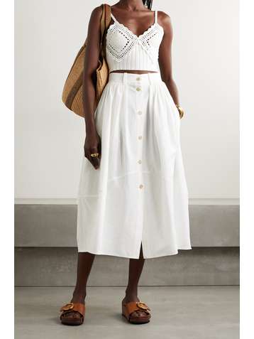 CHLOÉ Pleated linen and cotton-blend midi skirt