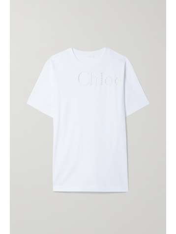 CHLOÉ + NET SUSTAIN broderie anglaise-trimmed organic cotton-jersey T-shirt
