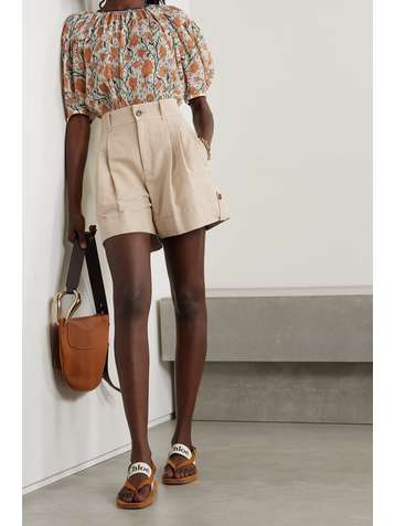 CHLOÉ Linen and cotton-blend canvas shorts