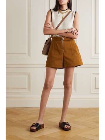 CHLOÉ Belted cotton-drill shorts