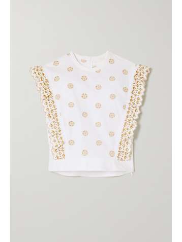 CHLOÉ Ruffled embroidered cotton-poplin blouse