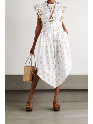 CHLOÉ Ruffled embroidered cotton-poplin blouse