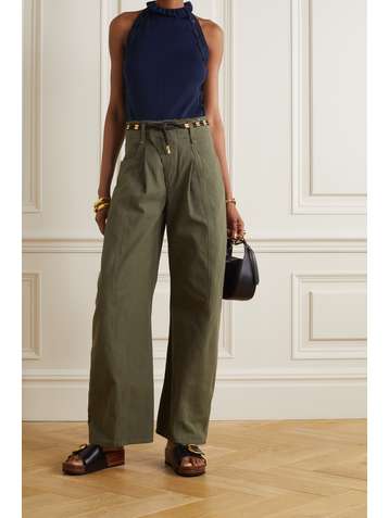 CHLOÉ Guipure lace-trimmed ribbed silk and cotton-blend top