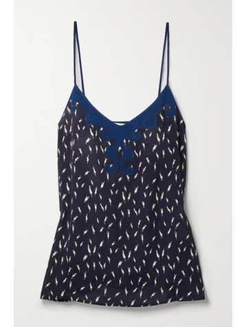 CHLOÉ Appliquéd floral-print crepe de chine top