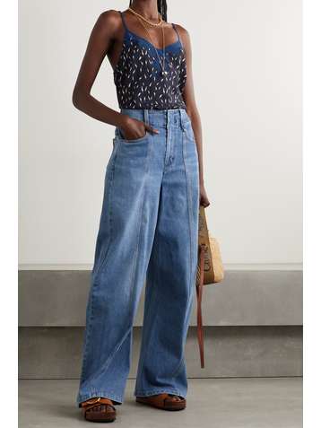 CHLOÉ Appliquéd floral-print crepe de chine top