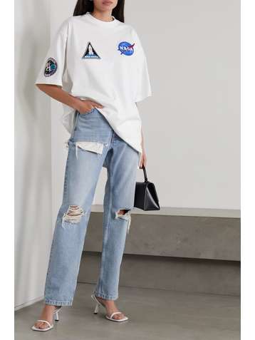 BALENCIAGA NASA Space Oversized-T-Shirt aus Baumwoll-Jersey mit Print und Applikationen