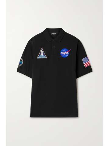 BALENCIAGA NASA Space oversized appliquéd printed cotton-piqué polo shirt