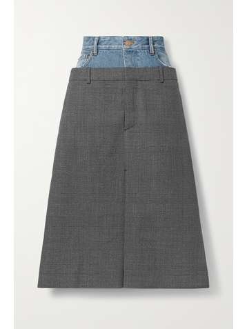 BALENCIAGA Midirock aus Wolle mit Glencheck-Muster und Denim-Besatz