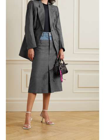 BALENCIAGA Midirock aus Wolle mit Glencheck-Muster und Denim-Besatz