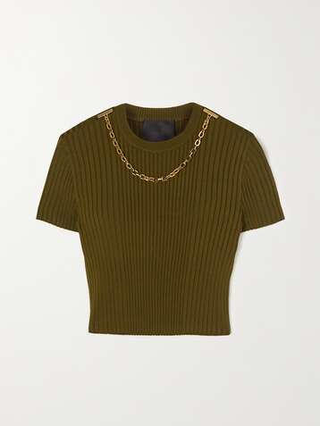 GIVENCHY Chain-embellished cropped ribbed jersey T-shirt