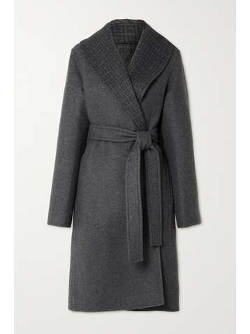GIVENCHY Mantel aus einer Mischung aus Wolle, Kaschmir und Seide mit Intarsienmuster und Bindegürtel