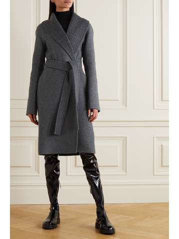GIVENCHY Mantel aus einer Mischung aus Wolle, Kaschmir und Seide mit Intarsienmuster und Bindegürtel