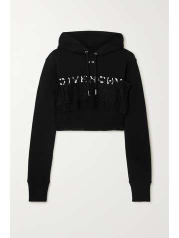 GIVENCHY Cropped lace-trimmed embroidered cotton-jersey sweatshirt
