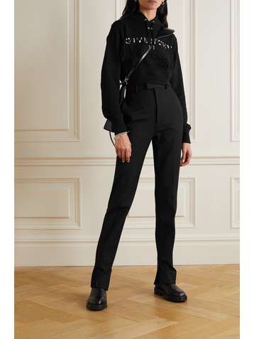 GIVENCHY Cropped lace-trimmed embroidered cotton-jersey sweatshirt