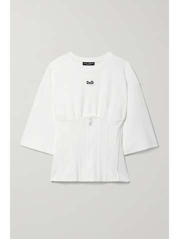 DOLCE & GABBANA Appliquéd paneled cotton-blend jersey top