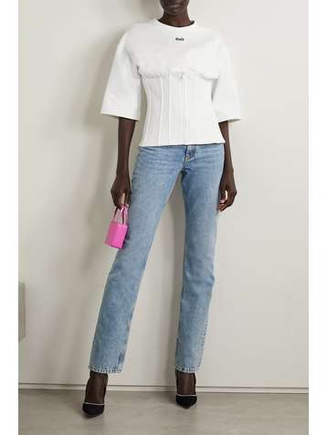 DOLCE & GABBANA Appliquéd paneled cotton-blend jersey top