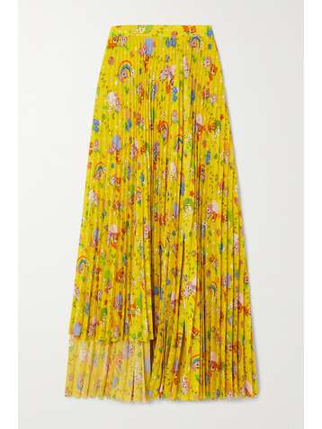 BALENCIAGA Puppies and Friends asymmetric pleated printed crepe skirt