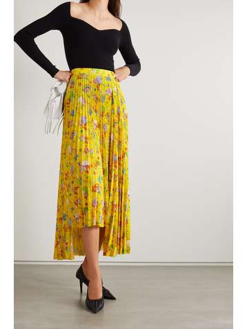 BALENCIAGA Puppies and Friends asymmetric pleated printed crepe skirt