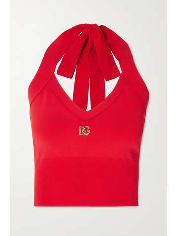 DOLCE & GABBANA Cropped embellished knitted halterneck top