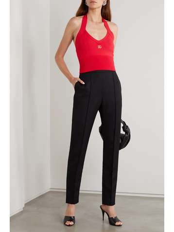 DOLCE & GABBANA Cropped embellished knitted halterneck top