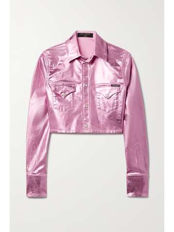 DOLCE & GABBANA Pop cropped metallic coated-denim jacket