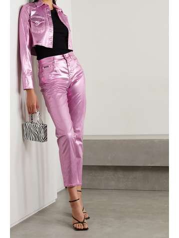 DOLCE & GABBANA Pop cropped metallic coated-denim jacket