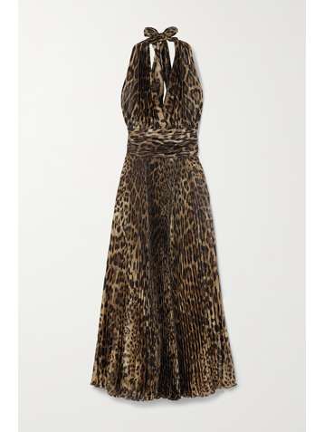 DOLCE & GABBANA Open-back leopard-print plissé silk-blend halterneck midi dress
