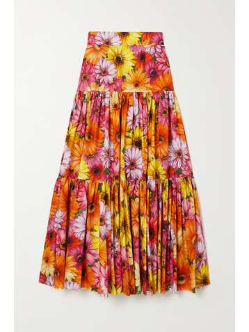 DOLCE & GABBANA Pop tiered floral-print cotton-poplin midi skirt