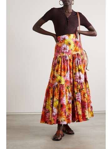 DOLCE & GABBANA Pop tiered floral-print cotton-poplin midi skirt