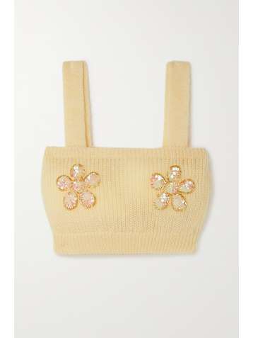 ALESSANDRA RICH Cropped embellished mohair-blend top