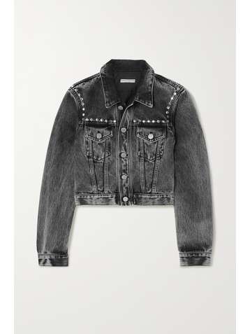 ALESSANDRA RICH Crystal-embellished acid-wash denim jacket