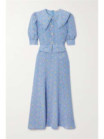 ALESSANDRA RICH Floral-print silk crepe de chine midi dress