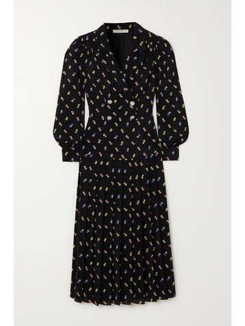 ALESSANDRA RICH Pleated floral-print silk crepe de chine midi dress