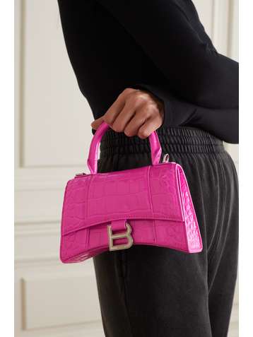BALENCIAGA Hourglass XS croc-effect leather tote