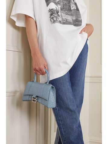 BALENCIAGA Hourglass XS croc-effect leather tote