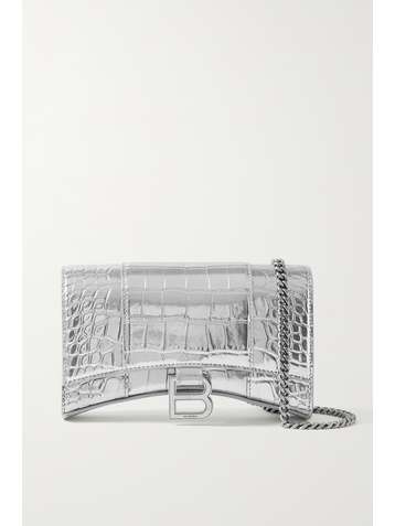 BALENCIAGA Hourglass XS metallic croc-effect leather shoulder bag