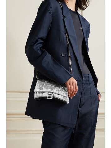 BALENCIAGA Hourglass XS metallic croc-effect leather shoulder bag