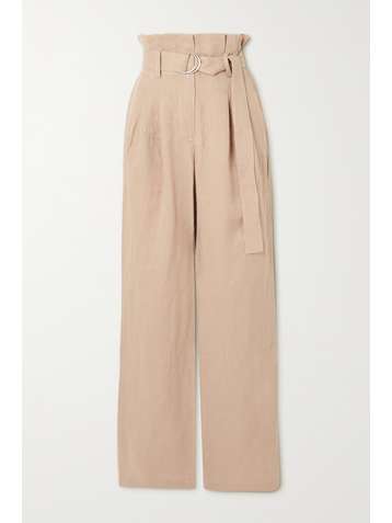 ANINE BING Pantalon droit en lin à plis et à ceinture Thalia