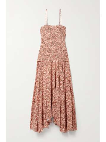 PROENZA SCHOULER WHITE LABEL Asymmetric smocked floral-print woven midi dress