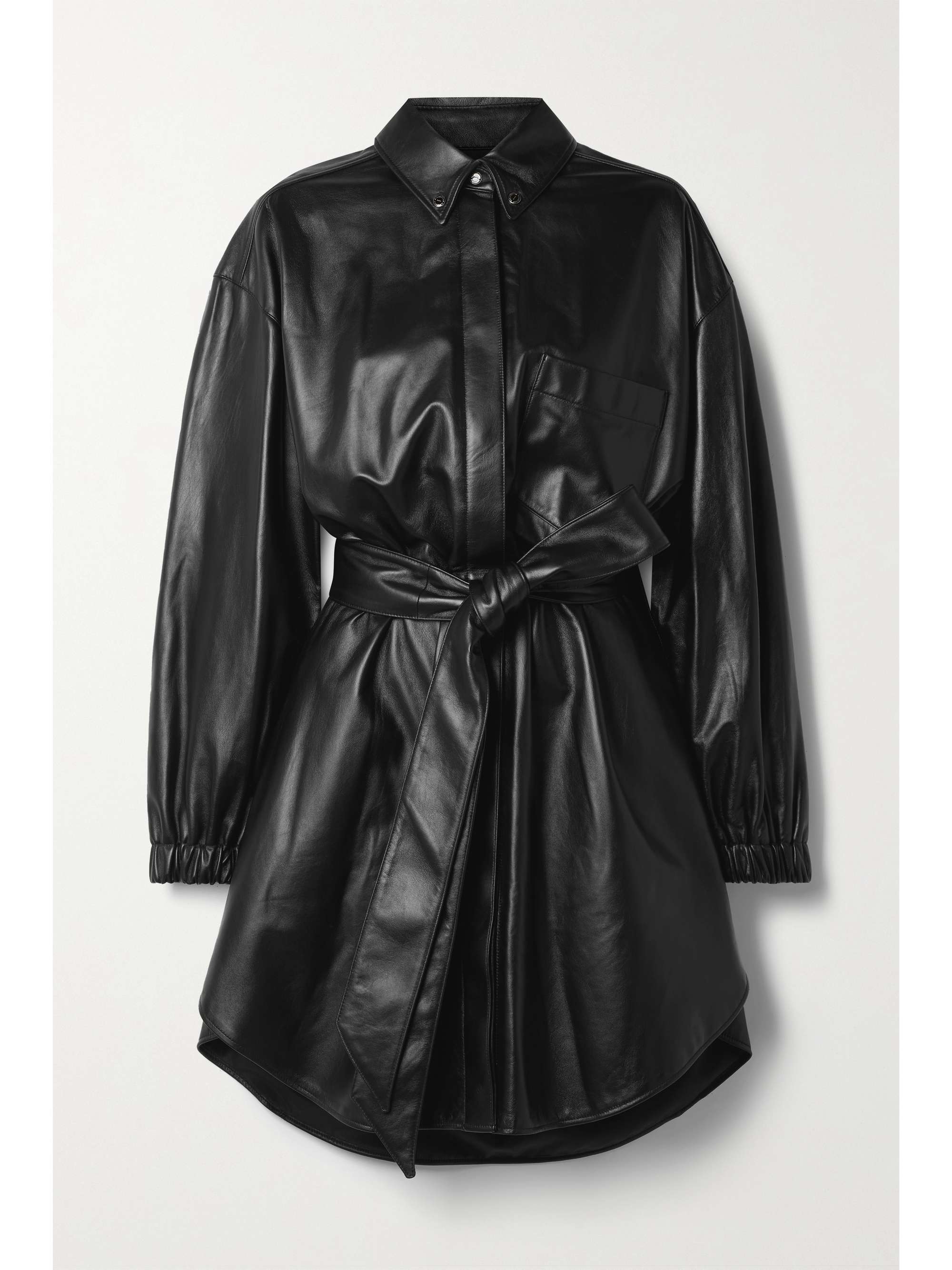 Black Belted leather mini shirt dress 