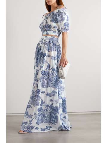 DUNDAS Gathered printed cotton-voile maxi skirt