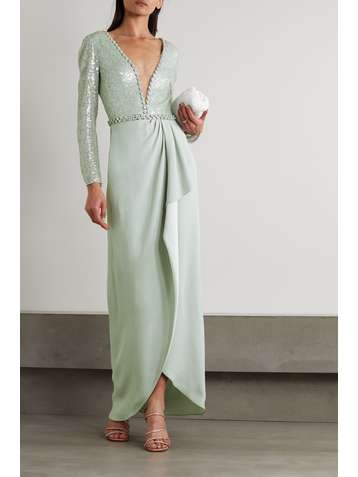 JENNY PACKHAM Robe du soir en crêpe à ornements et à finitions en tulle Veronika