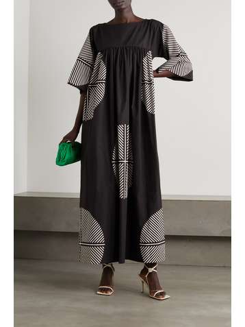 LOUISA PARRIS Nora Maxikleid aus bedruckter Baumwollpopeline mit Raffungen