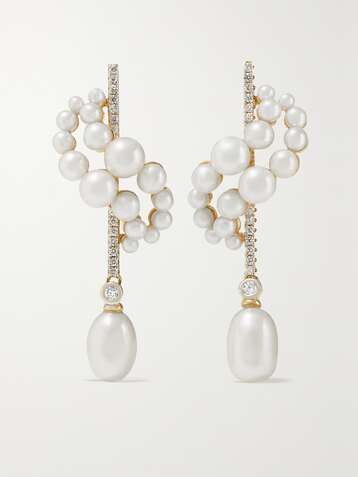 MATEO 14-karat gold, pearl and diamond earrings