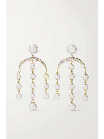 MATEO 14-karat gold, pearl and diamond earrings